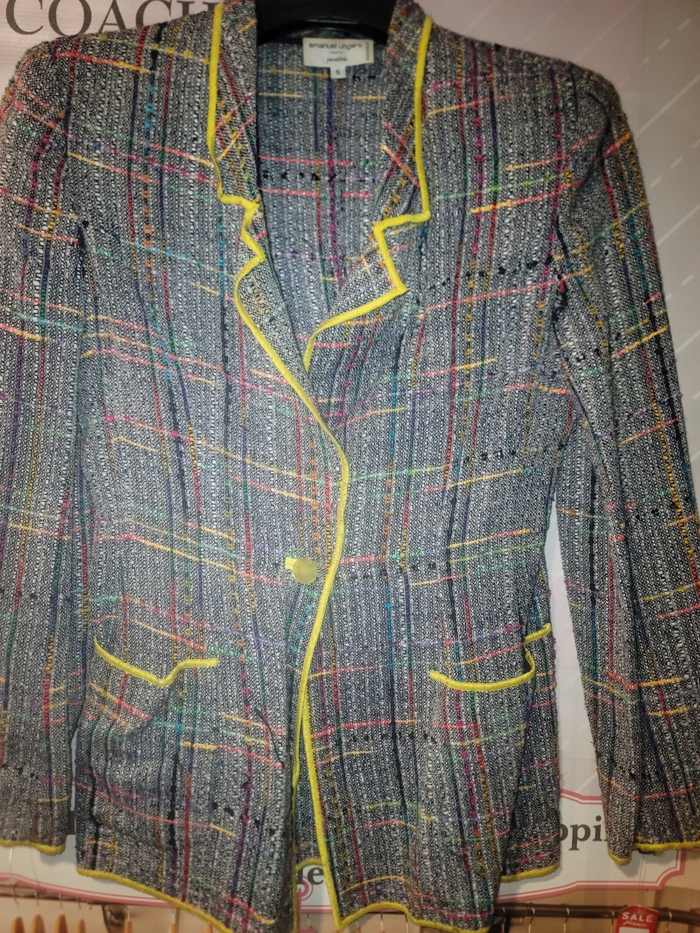 Emanuel Ungaro Multicolor Tweed Blazer with Yellow Piping